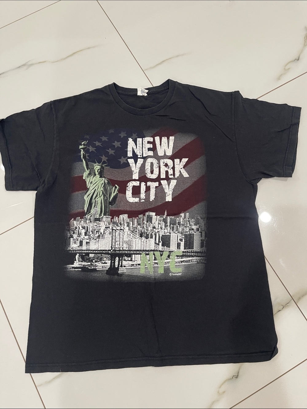 Vintage Delta Black New York City Graphic Tee with Green Accent